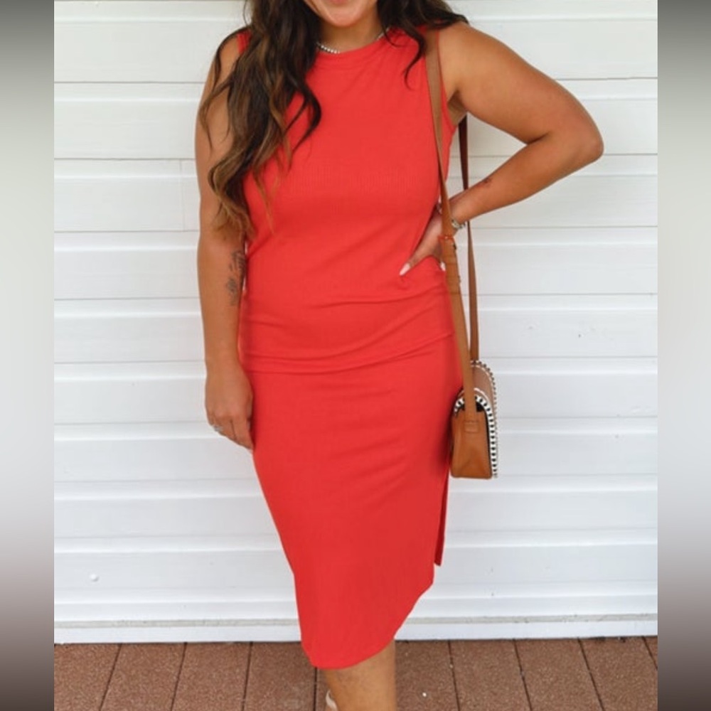 Coral-red ribbed dress, size 3X